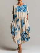 Women's Casual Floral Print Crew Neck Midi Dress ZMZ1952E3XT