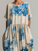 Women's Casual Floral Print Crew Neck Midi Dress ZMZ1952E3XT