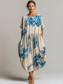 Women's Casual Floral Print Crew Neck Midi Dress ZMZ1952E3XT