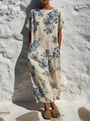 Women's Floral Print Crew Neck Short-Sleeve Maxi Dress ZMZ1948E7XT