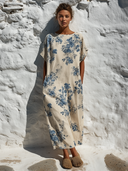 Women's Floral Print Crew Neck Short-Sleeve Maxi Dress ZMZ1948E7XT