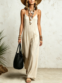 Women's Casual Solid-Color Cotton-Linen Strappy Jumpsuit ZMZ1929E6XT