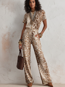 Women's Leopard Print Crew Neck Short-Sleeve T-Shirt And Pants Two-Piece Set ZMZ1998E5XT