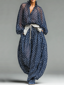 Women's Retro Casual Chiffon Loose Long-Sleeved Top And Pants Set ZMZ1915E5ZJY