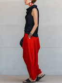 Women's Retro Casual Set: Cowl-Neck Satin Sleeveless Top And Cotton-Linen Wide-Leg Pants ZMZ1903E8ZYY
