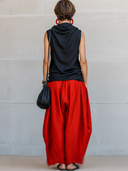 Women's Retro Casual Set: Cowl-Neck Satin Sleeveless Top And Cotton-Linen Wide-Leg Pants ZMZ1903E8ZYY