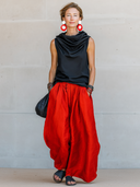 Women's Retro Casual Set: Cowl-Neck Satin Sleeveless Top And Cotton-Linen Wide-Leg Pants ZMZ1903E8ZYY