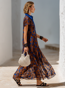 Women's Vintage-Style Elegant Chiffon Polka Dot Print Dress — Collared, Short-Sleeve, Loose-Fit Maxi Dress ZMZ1955E2ZYY