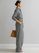 Women's Retro Casual Plaid Long-Sleeve Shirt And Pants Set ZMZ1551E3ZJY