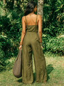 Women's Retro Casual Solid Color Cotton Linen Sleeveless Jumpsuit ZMZ1575E8ZJY