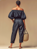 Women's Retro Casual Off-Shoulder Denim Top And Pants Set ZMZ1933E5ZJY