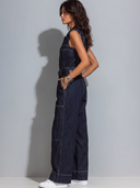 Women's Solid-Color Sleeveless Denim Jumpsuit (Belt Not Included) ZMZ1951E5XT