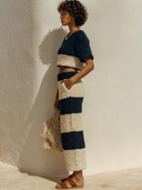 Women's Casual Striped Knit Crew Neck Top And Skirt Two-Piece Set ZMZ1974E3XT
