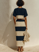 Women's Casual Striped Knit Crew Neck Top And Skirt Two-Piece Set ZMZ1974E3XT