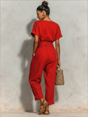 Women's Cotton Linen Solid Color Round Neck Top And Trousers Two-piece Set ZMZ1970E8XT