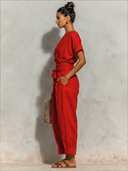 Women's Cotton Linen Solid Color Round Neck Top And Trousers Two-piece Set ZMZ1970E8XT