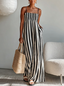 Women's Casual Vertical Striped Smocked Bodice Spaghetti Strap Maxi Dress ZMZ2026E5YZH