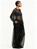 Women's Retro Casual Chiffon Loose Long-Sleeved Top And Pants Set ZMZ1943E3ZJY