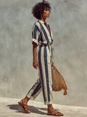 Women's Striped Print Collared Short-Sleeve Shirt And Trousers Two-Piece Set ZMZ1990E6XT