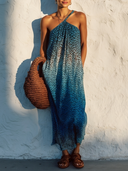Women's Bohemian Gradient Leopard Print Chiffon One-Shoulder Maxi Dress ZMZ2065E4YZH