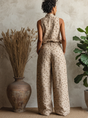 Women's Polka Dot Print Casual Sleeveless Top And Trousers Two-piece Set ZMZ1981E8XT