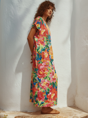 Women's Crew Neck Floral Print Short-Sleeve Midi Dress ZMZ1901E0XT