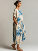 Women's Casual Floral Print Crew Neck Midi Dress ZMZ1952E3XT