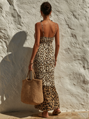 Women's Resort Leopard Print Backless Pleated Maxi Dress ZMZ1911E0XT