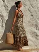 Women's Resort Leopard Print Backless Pleated Maxi Dress ZMZ1911E0XT
