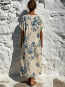 Women's Floral Print Crew Neck Short-Sleeve Maxi Dress ZMZ1948E7XT