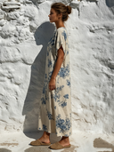 Women's Floral Print Crew Neck Short-Sleeve Maxi Dress ZMZ1948E7XT