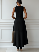 Women's Elegant Paneled Crew-Neck Sleeveless Midi Dress ZMZ1994E1XT