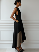 Women's Elegant Paneled Crew-Neck Sleeveless Midi Dress ZMZ1994E1XT