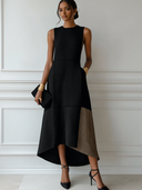 Women's Elegant Paneled Crew-Neck Sleeveless Midi Dress ZMZ1994E1XT
