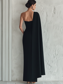 Women's Solid-Color One-Shoulder Maxi Dress With Streamer Detail ZMZ1918E7XT
