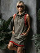 Women's Street-Style Casual Color-Block Sleeveless Hooded Mini Dress ZMZ2057E6SWL