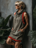 Women's Street-Style Casual Color-Block Sleeveless Hooded Mini Dress ZMZ2057E6SWL