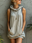 Women's Fashionable Sporty-Style Light Gray Sleeveless Hooded Mini Dress ZMZ2053E9SWL