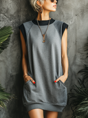 Women's Street-Style Casual Grey Stretchy Sleeveless Loose-Fit Mini Dress ZMZ2081E1SWL