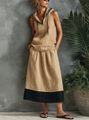 Women's Street-Style Casual Cotton-Linen Set: Hooded Sleeveless Top And Skirt ZMZ2028E9SWL