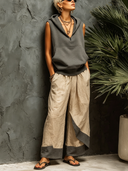 Women's Street-Style Casual Set: Sleeveless Top And Cotton-Linen Straight-Leg Pants Set ZMZ2066E2SWL