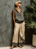 Women's Street-Style Casual Set: Sleeveless Top And Cotton-Linen Straight-Leg Pants Set ZMZ2066E2SWL
