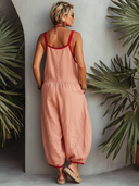 Women's Casual Pink Cotton-Linen Sleeveless Spaghetti-Strap Loose Jumpsuit ZMZ1968E9SWL