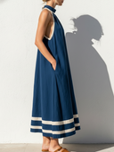 Women's Romantic Casual Style Linen-Cotton Nautical Halter Neck A-Line Midi Dress ZMZ2067E2YZH