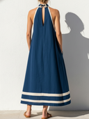 Women's Romantic Casual Style Linen-Cotton Nautical Halter Neck A-Line Midi Dress ZMZ2067E2YZH
