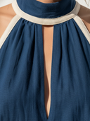 Women's Romantic Casual Style Linen-Cotton Nautical Halter Neck A-Line Midi Dress ZMZ2067E2YZH