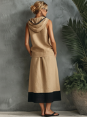 Women's Street-Style Casual Cotton-Linen Set: Hooded Sleeveless Top And Skirt ZMZ2028E9SWL