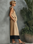 Women's Street-Style Casual Cotton-Linen Set: Hooded Sleeveless Top And Skirt ZMZ2028E9SWL