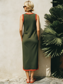 Women's Street-Style Casual Sleeveless Midi Dress With Side Slits And Red Piping ZMZ2002E2SWL