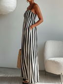 Women's Casual Vertical Striped Smocked Bodice Spaghetti Strap Maxi Dress ZMZ2026E5YZH